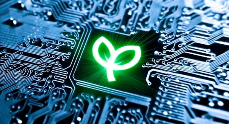 Ilustração de tecnologia e sustentabilidade